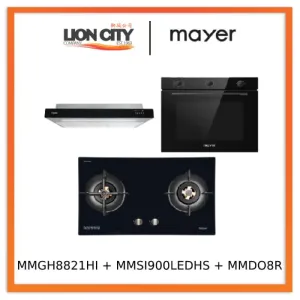 Mayer MMGH8821HI 86cm 2 Burner Glass Gas Hob   MMSI900LEDHS 90cm Semi-integrated Slimline Hood   MMDO8R 60 cm Built-in Oven with Smoke Ventilation