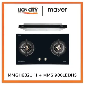 Mayer MMGH8821HI 86cm 2 Burner Glass Gas Hob   MMSI900LEDHS 90cm Semi-integrated Slimline Hood