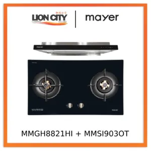 Mayer MMGH8821HI 86cm 2 Burner Glass Gas Hob   MMSI903OT Cm Semi-integrated Hood With Oil Tray