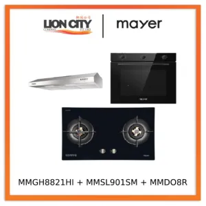 Mayer MMGH8821HI 86cm 2 Burner Glass Gas Hob   MMSL901SM 90 Cm Slimline Hood   MMDO8R 60 cm Built-in Oven with Smoke Ventilation