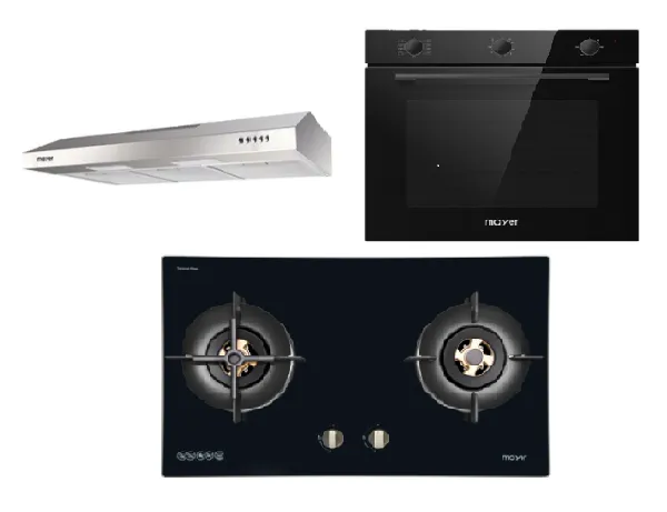 Mayer MMGH8821HI 86cm 2 Burner Glass Gas Hob   MMSL901SM 90 Cm Slimline Hood   MMDO8R 60 cm Built-in Oven with Smoke Ventilation
