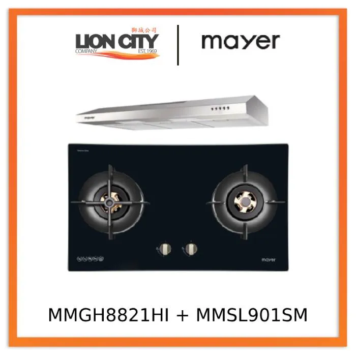 Mayer MMGH8821HI 86cm 2 Burner Glass Gas Hob   MMSL901SM 90 Cm Slimline Hood