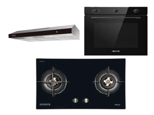 Mayer MMGH8821HI 86cm 2 Burner Glass Gas Hob   MMSL902BE  90cm Slimline Hood   MMDO8R 60 cm Built-in Oven with Smoke Ventilation