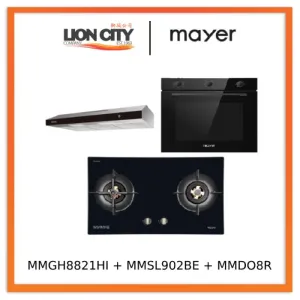 Mayer MMGH8821HI 86cm 2 Burner Glass Gas Hob   MMSL902BE  90cm Slimline Hood   MMDO8R 60 cm Built-in Oven with Smoke Ventilation