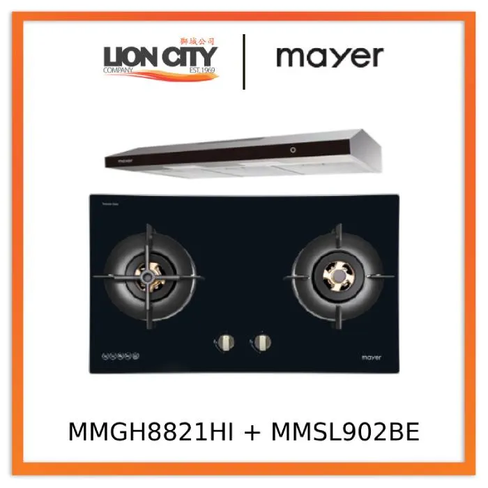 Mayer MMGH8821HI 86cm 2 Burner Glass Gas Hob   MMSL902BE  90cm Slimline Hood