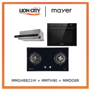 Mayer MMGH8821HI 86cm 2 Burner Glass Gas Hob   MMTH90 Telescopic Hood   MMDO8R 60 cm Built-in Oven with Smoke Ventilation
