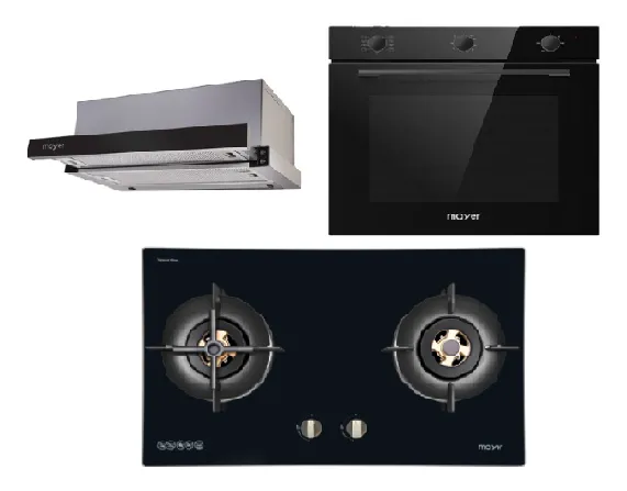 Mayer MMGH8821HI 86cm 2 Burner Glass Gas Hob   MMTH90 Telescopic Hood   MMDO8R 60 cm Built-in Oven with Smoke Ventilation