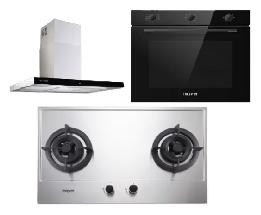 Mayer MMGH882/SS882 Built-In Gas Hob 2 Burners   MMCH407I 90cm Chimney Hood   MMDO8R 60 cm Built-in Oven with Smoke Ventilation