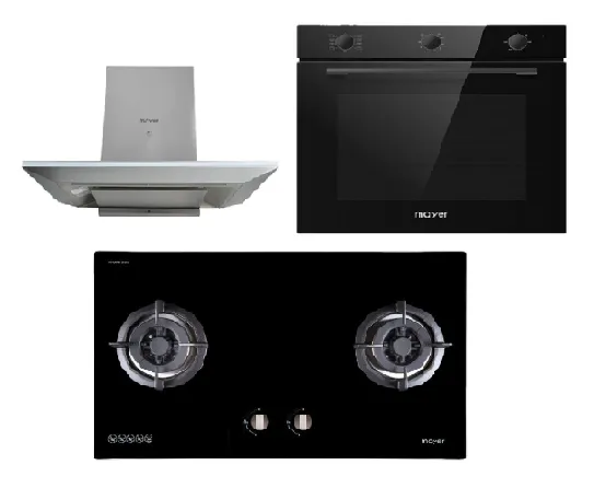 Mayer MMGH882/SS882 Built-In Gas Hob 2 Burners   MMCH905 90cm Chimney Hood   MMDO8R 60 cm Built-in Oven with Smoke Ventilation