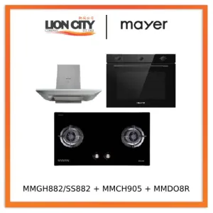 Mayer MMGH882/SS882 Built-In Gas Hob 2 Burners   MMCH905 90cm Chimney Hood   MMDO8R 60 cm Built-in Oven with Smoke Ventilation