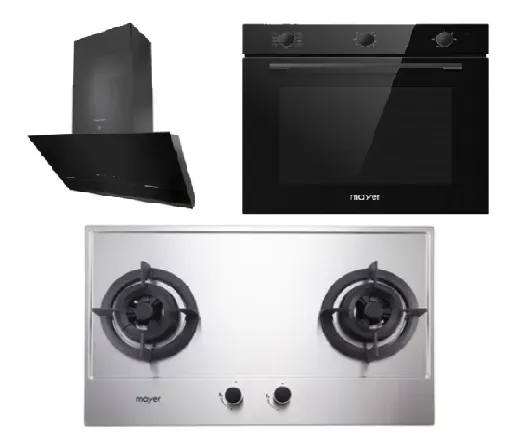 Mayer MMGH882/SS882 Built-In Gas Hob 2 Burners     MMSH8099-L Angled Chimney Hood   MMDO8R 60 cm Built-in Oven with Smoke Ventilation