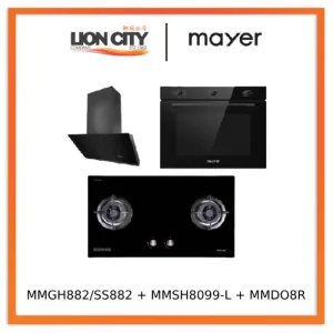 Mayer MMGH882/SS882 Built-In Gas Hob 2 Burners     MMSH8099-L Angled Chimney Hood   MMDO8R 60 cm Built-in Oven with Smoke Ventilation