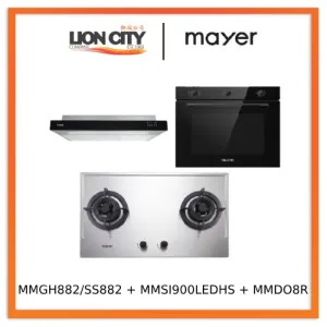 Mayer MMGH882/SS882 Built-In Gas Hob 2 Burners   MMSI900LEDHS 90cm Semi-integrated Slimline Hood   MMDO8R 60 cm Built-in Oven with Smoke Ventilation