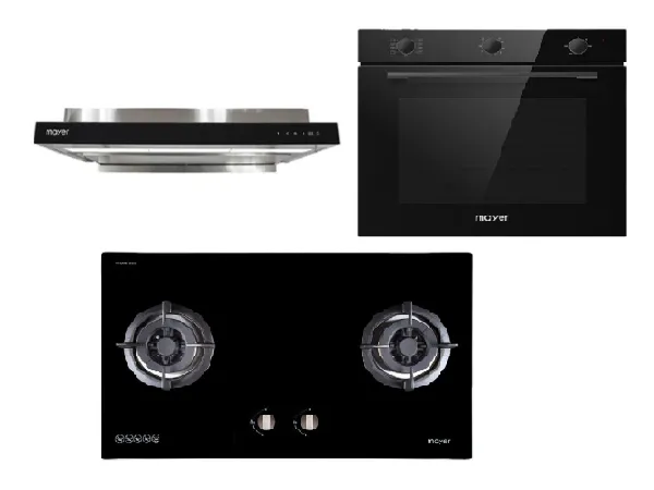 Mayer MMGH882/SS882 Built-In Gas Hob 2 Burners   MMSI903OT Cm Semi-integrated Hood With Oil Tray   MMDO8R 60 cm Built-in Oven with Smoke Ventilation