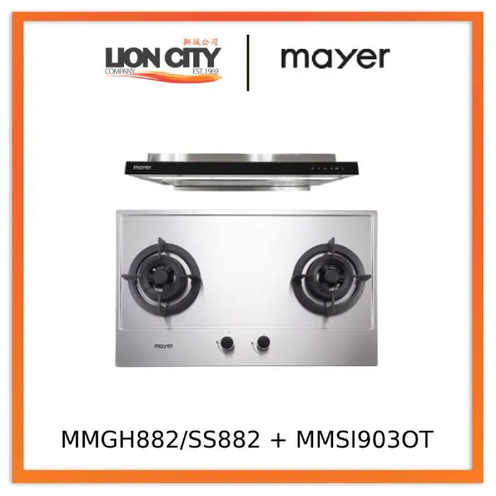 Mayer MMGH882/SS882 Built-In Gas Hob 2 Burners   MMSI903OT Cm Semi-integrated Hood With Oil Tray