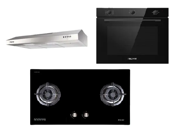Mayer MMGH882/SS882 Built-In Gas Hob 2 Burners   MMSL901SM 90 Cm Slimline Hood   MMDO8R 60 cm Built-in Oven with Smoke Ventilation