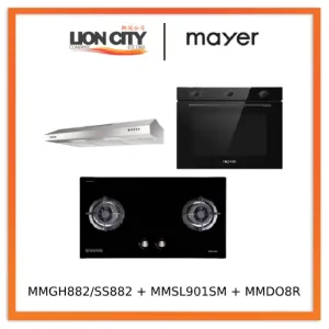 Mayer MMGH882/SS882 Built-In Gas Hob 2 Burners   MMSL901SM 90 Cm Slimline Hood   MMDO8R 60 cm Built-in Oven with Smoke Ventilation