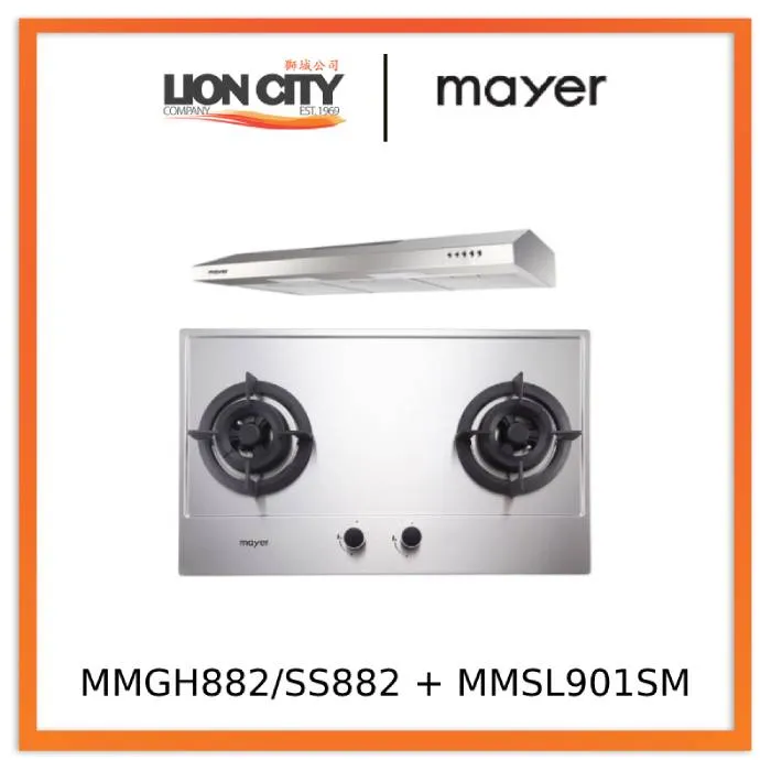Mayer MMGH882/SS882 Built-In Gas Hob 2 Burners   MMSL901SM 90 Cm Slimline Hood