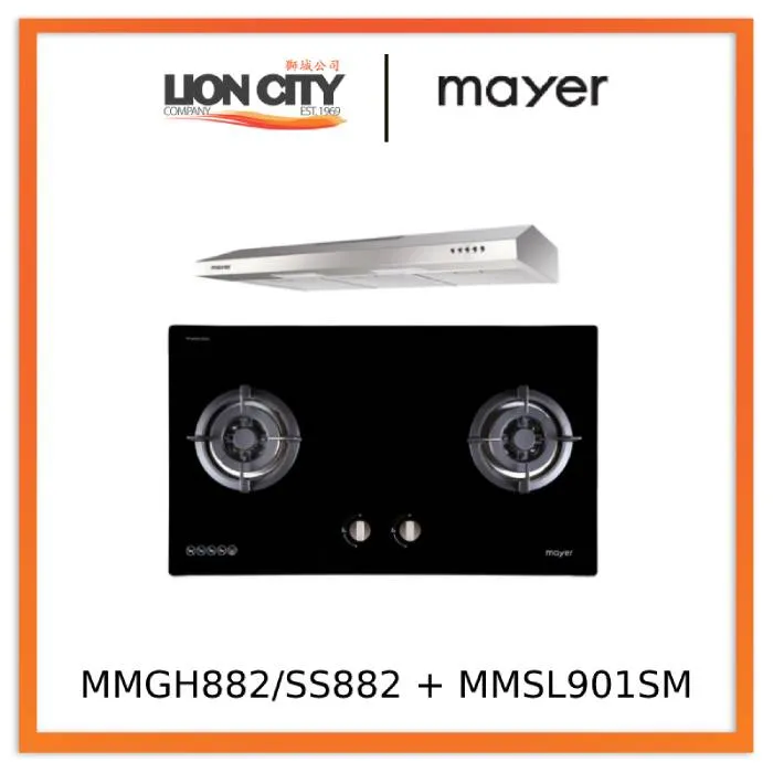 Mayer MMGH882/SS882 Built-In Gas Hob 2 Burners   MMSL901SM 90 Cm Slimline Hood