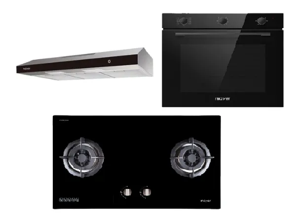 Mayer MMGH882/SS882 Built-In Gas Hob 2 Burners   MMSL902BE  90cm Slimline Hood   MMDO8R 60 cm Built-in Oven with Smoke Ventilation