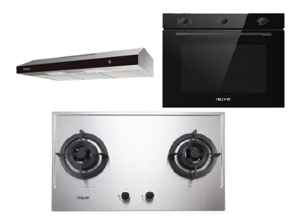 Mayer MMGH882/SS882 Built-In Gas Hob 2 Burners   MMSL902BE  90cm Slimline Hood   MMDO8R 60 cm Built-in Oven with Smoke Ventilation