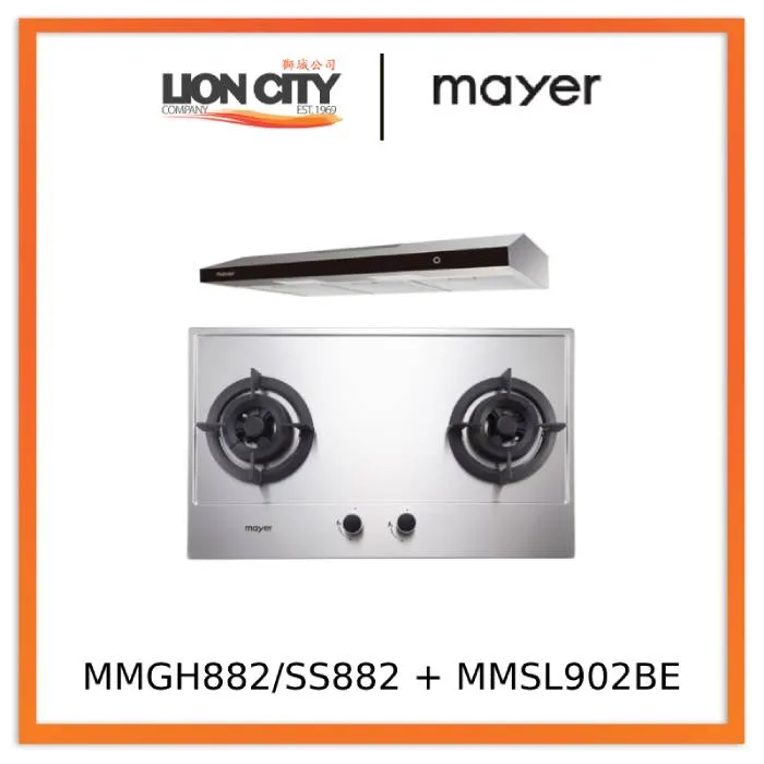 Mayer MMGH882/SS882 Built-In Gas Hob 2 Burners   MMSL902BE  90cm Slimline Hood
