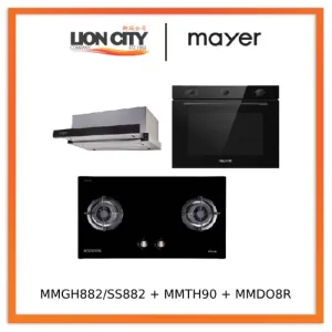 Mayer MMGH882/SS882 Built-In Gas Hob 2 Burners   MMTH90 Telescopic Hood (90CM)   MMDO8R 60 cm Built-in Oven with Smoke Ventilation