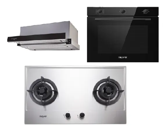 Mayer MMGH882/SS882 Built-In Gas Hob 2 Burners   MMTH90 Telescopic Hood (90CM)   MMDO8R 60 cm Built-in Oven with Smoke Ventilation