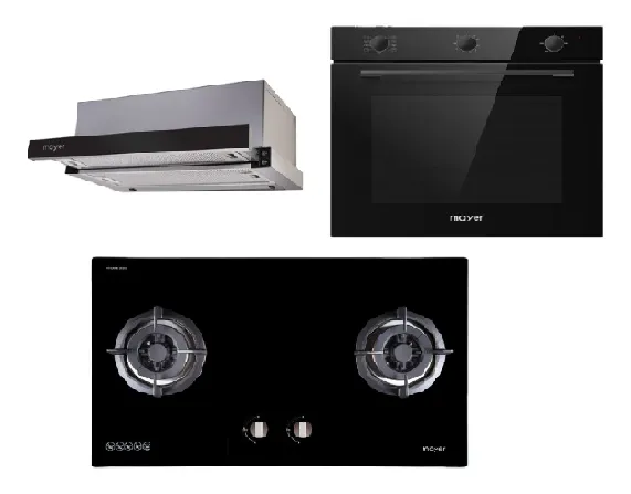 Mayer MMGH882/SS882 Built-In Gas Hob 2 Burners   MMTH90 Telescopic Hood (90CM)   MMDO8R 60 cm Built-in Oven with Smoke Ventilation