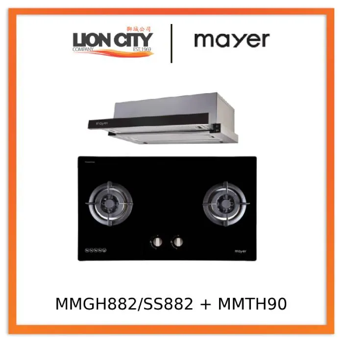 Mayer MMGH882/SS882 Built-In Gas Hob 2 Burners   MMTH90 Telescopic Hood (90CM)
