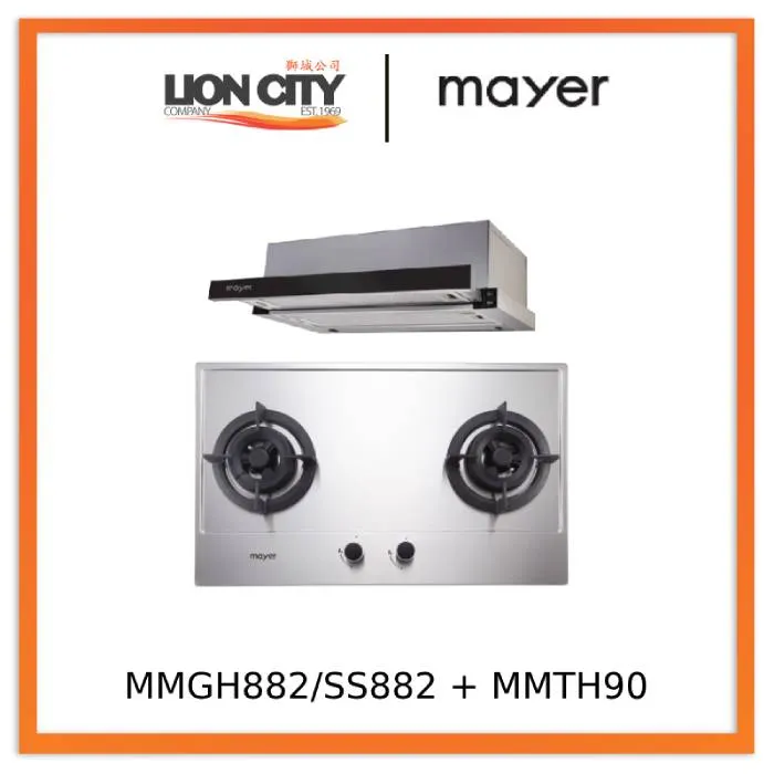 Mayer MMGH882/SS882 Built-In Gas Hob 2 Burners   MMTH90 Telescopic Hood (90CM)