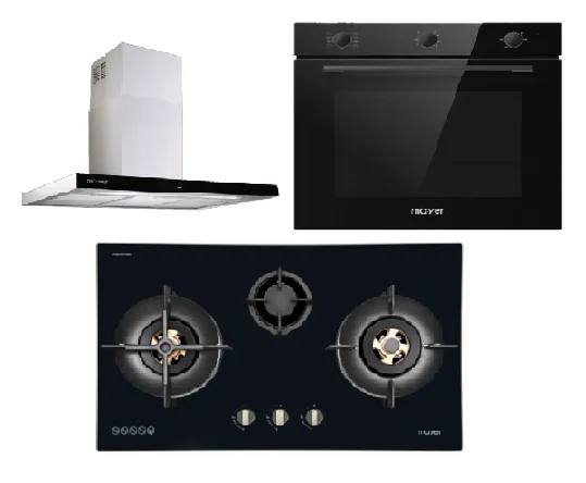 Mayer MMGH8831HI 86cm 3 Burner Glass Gas Hob   MMCH407I 90cm Chimney Hood   MMDO8R 60 cm Built-in Oven with Smoke Ventilation