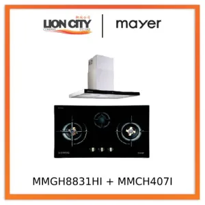 Mayer MMGH8831HI 86cm 3 Burner Glass Gas Hob   MMCH407I 90cm Chimney Hood