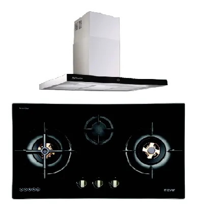 Mayer MMGH8831HI 86cm 3 Burner Glass Gas Hob   MMCH407I 90cm Chimney Hood
