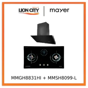 Mayer MMGH8831HI 86cm 3 Burner Glass Gas Hob   MMSH8099-L Angled Chimney Hood