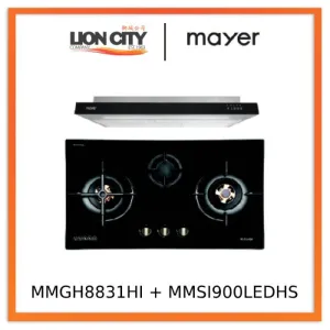 Mayer MMGH8831HI 86cm 3 Burner Glass Gas Hob   MMSI900LEDHS 90cm Semi-integrated Slimline Hood