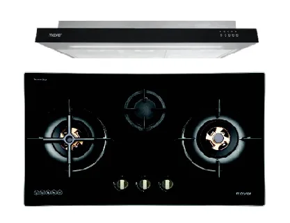 Mayer MMGH8831HI 86cm 3 Burner Glass Gas Hob   MMSI900LEDHS 90cm Semi-integrated Slimline Hood