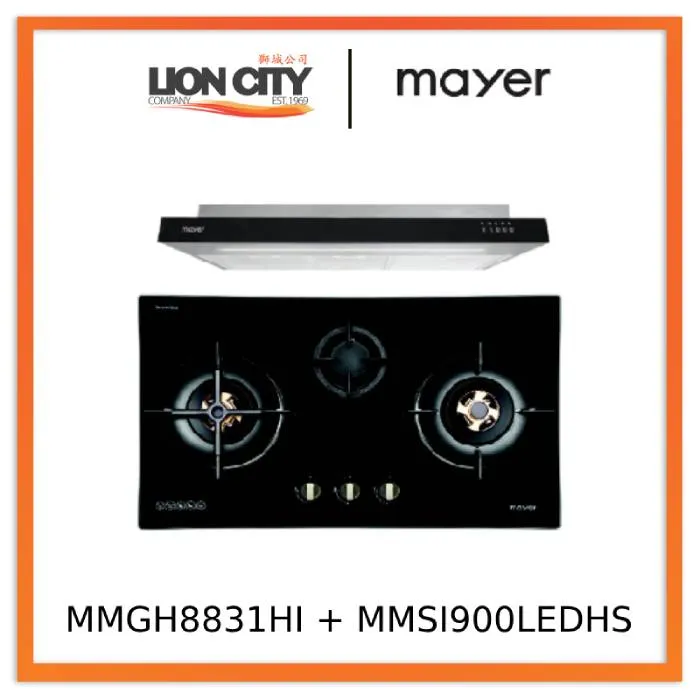 Mayer MMGH8831HI 86cm 3 Burner Glass Gas Hob   MMSI900LEDHS 90cm Semi-integrated Slimline Hood