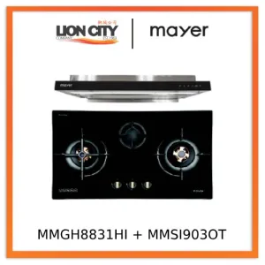 Mayer MMGH8831HI 86cm 3 Burner Glass Gas Hob   MMSI903OT Cm Semi-integrated Hood With Oil Tray