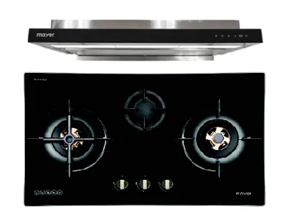 Mayer MMGH8831HI 86cm 3 Burner Glass Gas Hob   MMSI903OT Cm Semi-integrated Hood With Oil Tray