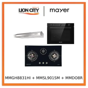 Mayer MMGH8831HI 86cm 3 Burner Glass Gas Hob   MMSL901SM 90 Cm Slimline Hood   MMDO8R 60 cm Built-in Oven with Smoke Ventilation