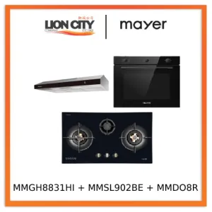 Mayer MMGH8831HI 86cm 3 Burner Glass Gas Hob   MMSL902BE  90cm Slimline Hood   MMDO8R 60 cm Built-in Oven with Smoke Ventilation