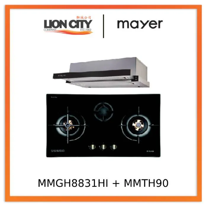 Mayer MMGH8831HI 86cm 3 Burner Glass Gas Hob   MMTH90 Telescopic Hood