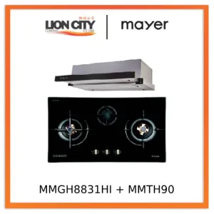Mayer MMGH8831HI 86cm 3 Burner Glass Gas Hob   MMTH90 Telescopic Hood