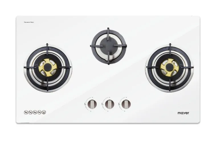 Mayer MMGH883HI-BL/WH 86 cm 3 Burner Glass Gas Hob
