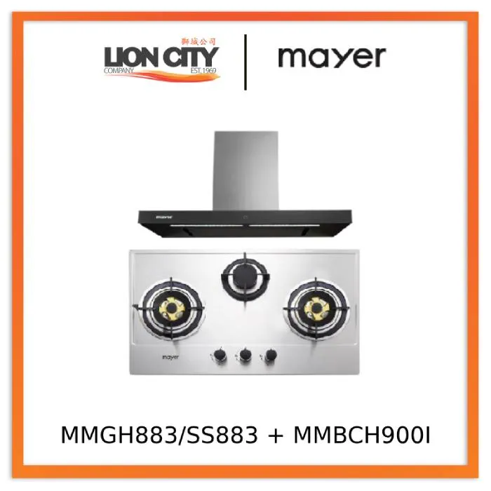 Mayer MMGH883/SS883 86cm 3 Burner Stainless Steel Gas Hob   MMBCH900I Chimney Hood
