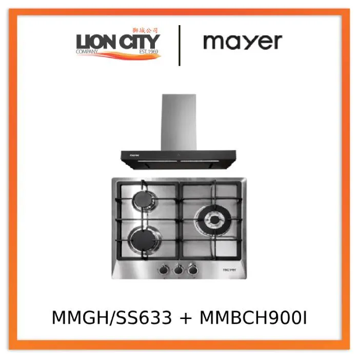 Mayer MMGH883/SS883 86cm 3 Burner Stainless Steel Gas Hob   MMBCH900I Chimney Hood