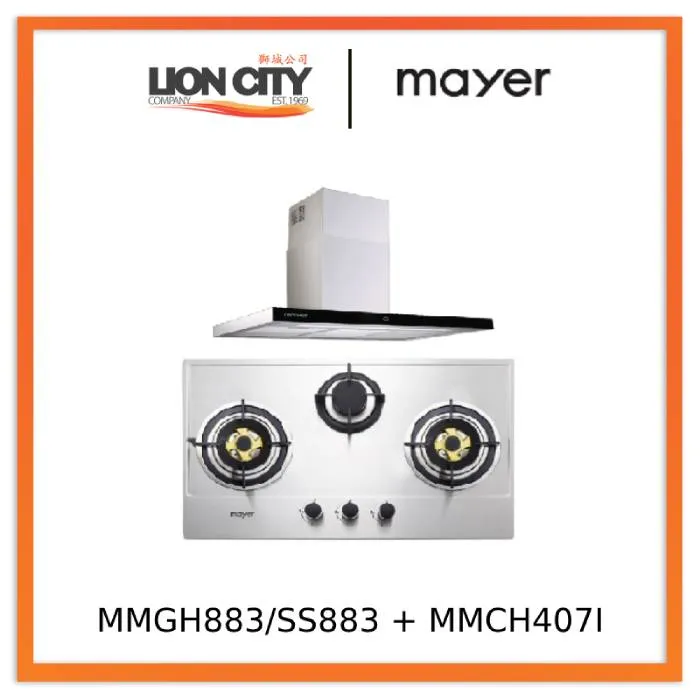 Mayer MMGH883/SS883 86cm 3 Burner Stainless Steel Gas Hob   MMCH407I 90cm Chimney Hood