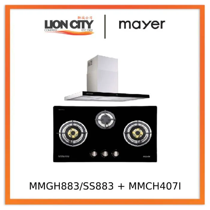 Mayer MMGH883/SS883 86cm 3 Burner Stainless Steel Gas Hob   MMCH407I 90cm Chimney Hood