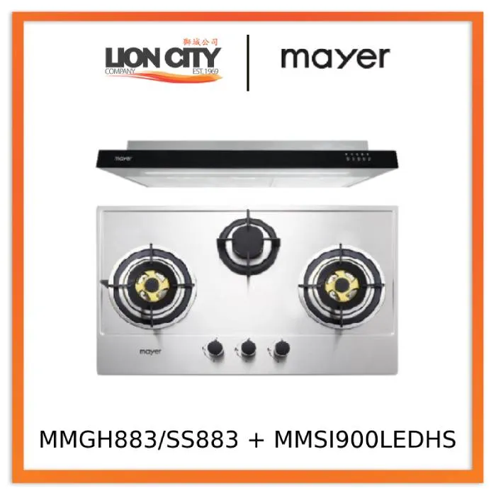 Mayer MMGH883/SS883 86cm 3 Burner Stainless Steel Gas Hob   MMSI900LEDHS 90cm Semi-integrated Slimline Hood